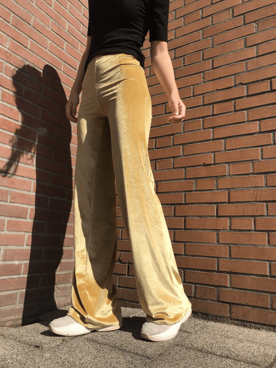 Velvet-flare-pants---Gold---Front