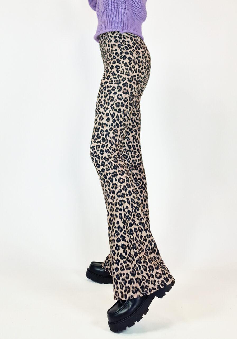 Printed flared broek leopard print - zijkant