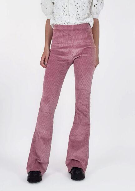 Ribbed flared pants roze - voorkant