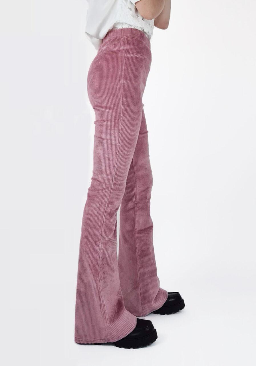Ribbed flared pants roze - zijkant