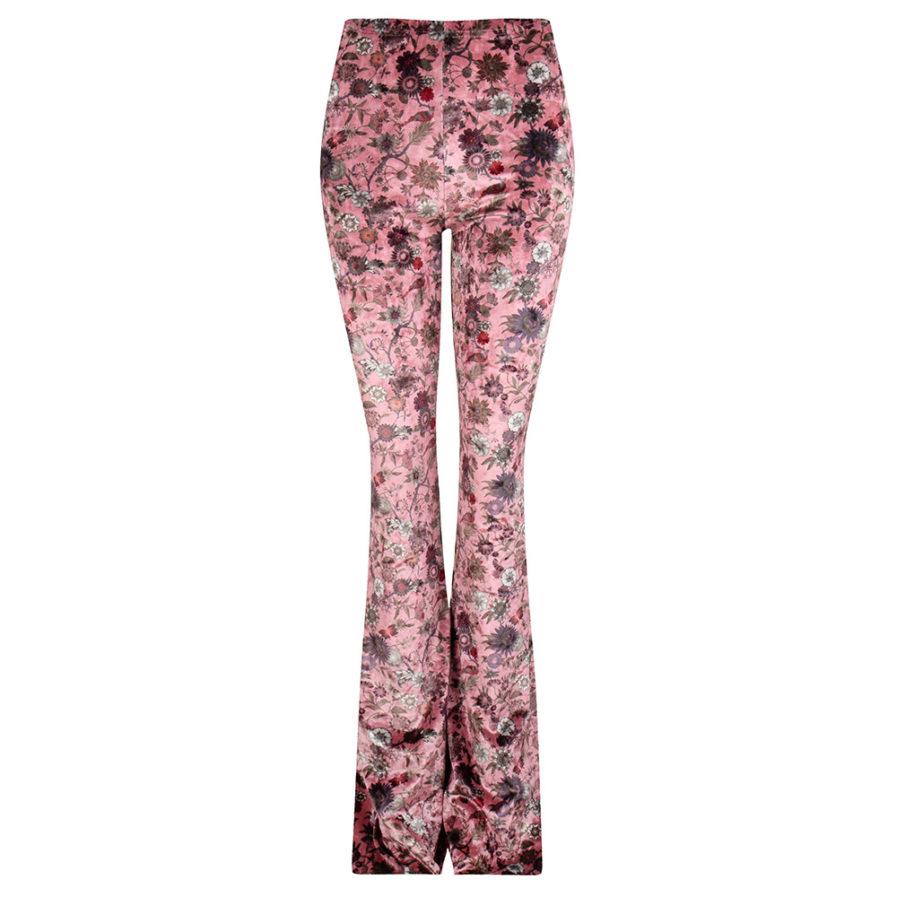 Velvet flared pants met bloemen roze