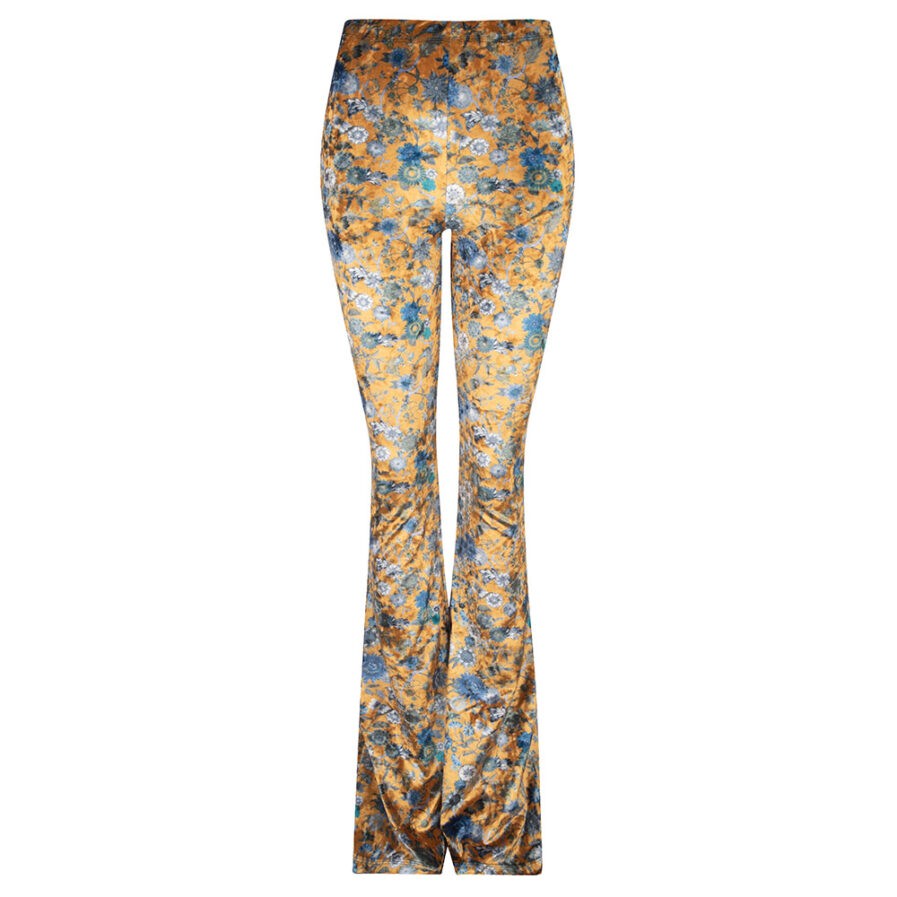 Velvet flared pants met bloemen - goud - voorkant