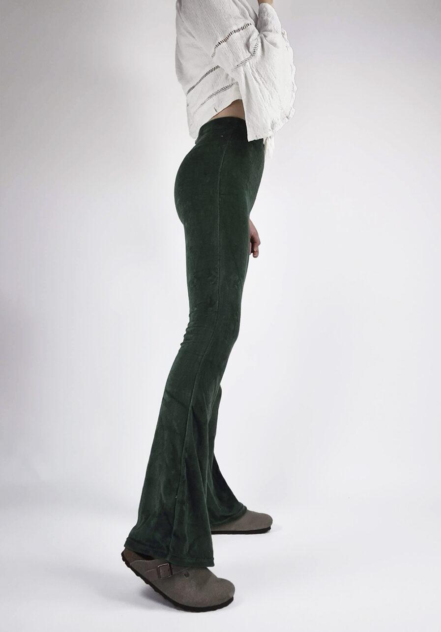 Velvet flared pants donker groen - full picture