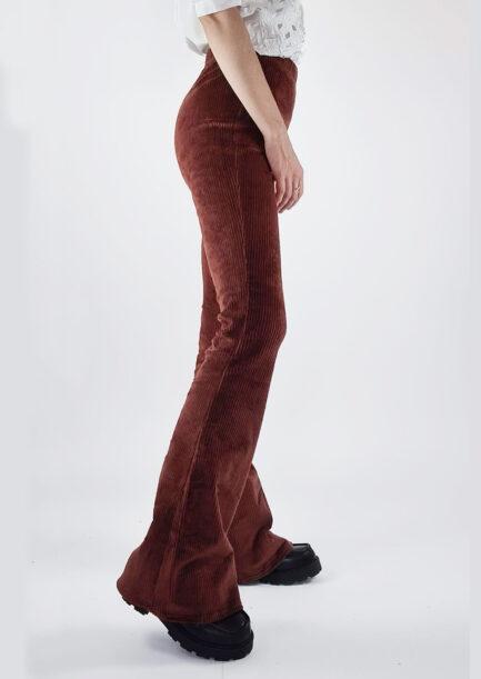 Ribbed flared pants roestbruin - zijkant